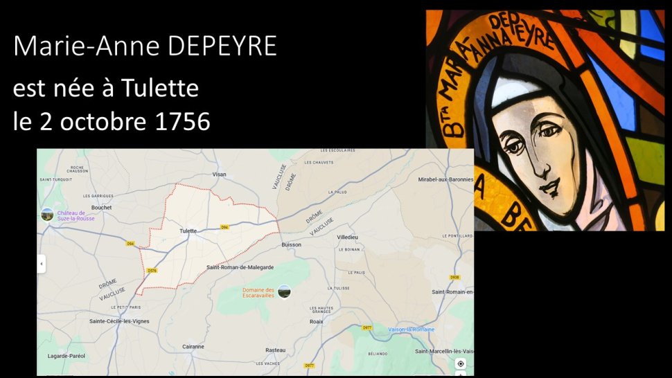 <p>Née à Tulette<br class='autobr' />
le 2 octobre 1756, troisième d'une famille de 9 enfants.</p>